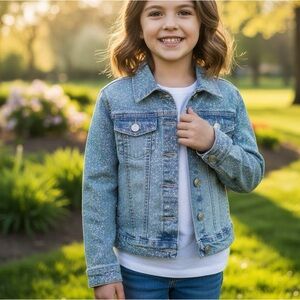Girls Glittery Blue Jean Jacket Stretch  sz small